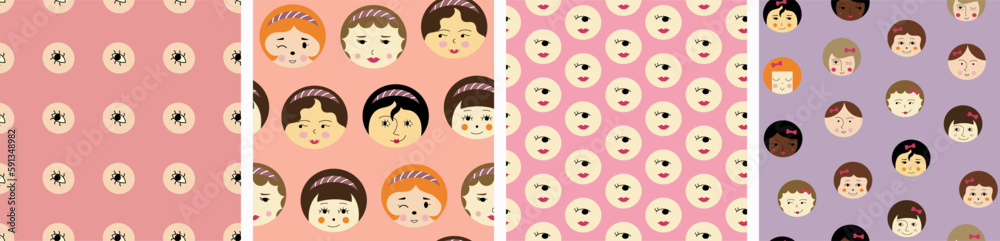 Feminine look, abstract personage, mascot design, funny face, cute icon