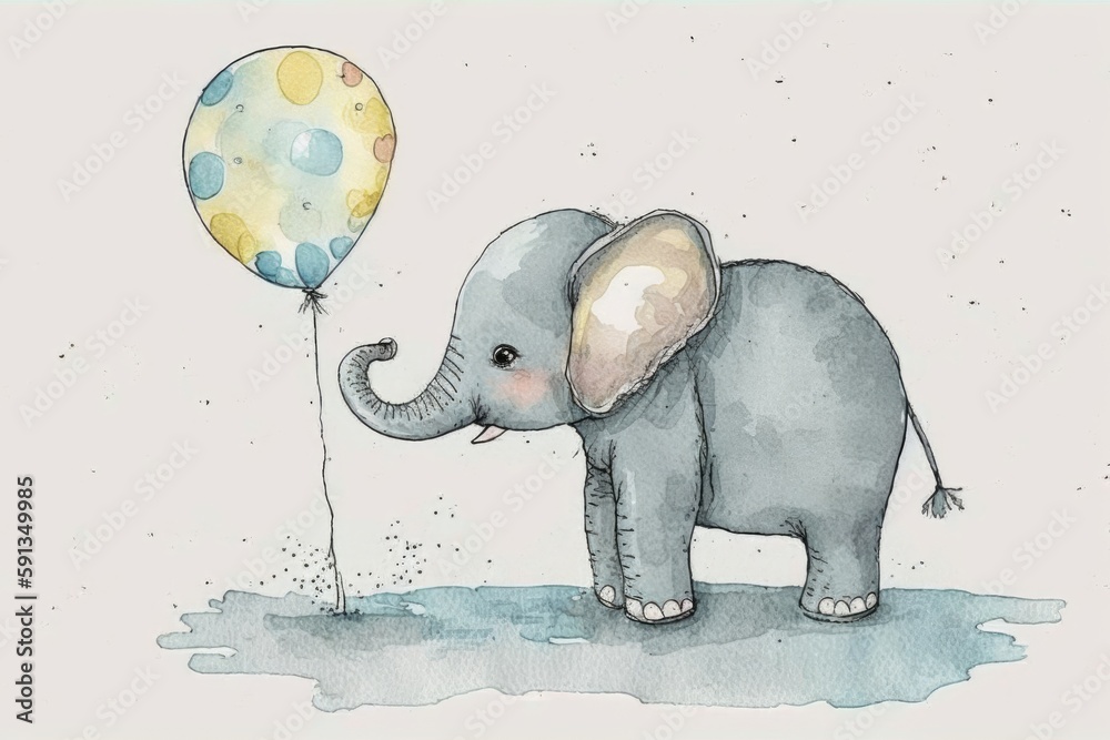 an Elephant Holding a Balloon in a Playful Manner. Generative AI