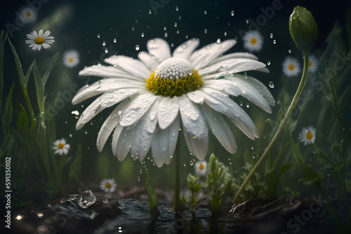 daisy in the rain