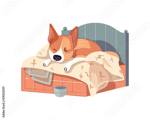 Cute puppy sleeping on flat bed pillow
