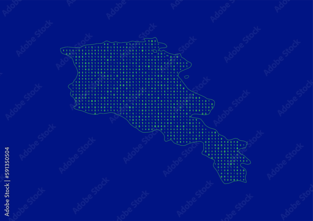 Vector Armenia map for technology or innovation or it concepts. Minimalist country border filled with 1s and 0s. File is suitable for digital editing and prints of all sizes.