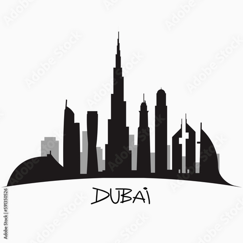 vector illustration of the city of Dubai in the United Arab Emirates, the symbols of the city skyscrapers hotels, stylish graphics.