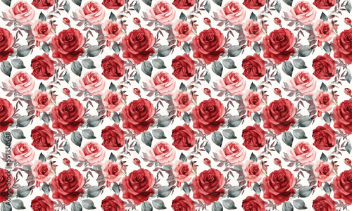 seamless watercolor red rose flowers pattern illustration background with generative AI