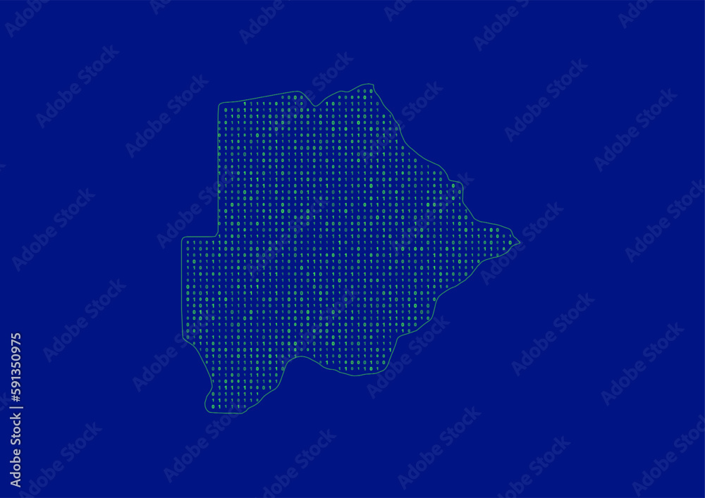 Vector Botswana map for technology or innovation or it concepts. Minimalist country border filled with 1s and 0s. File is suitable for digital editing and prints of all sizes.