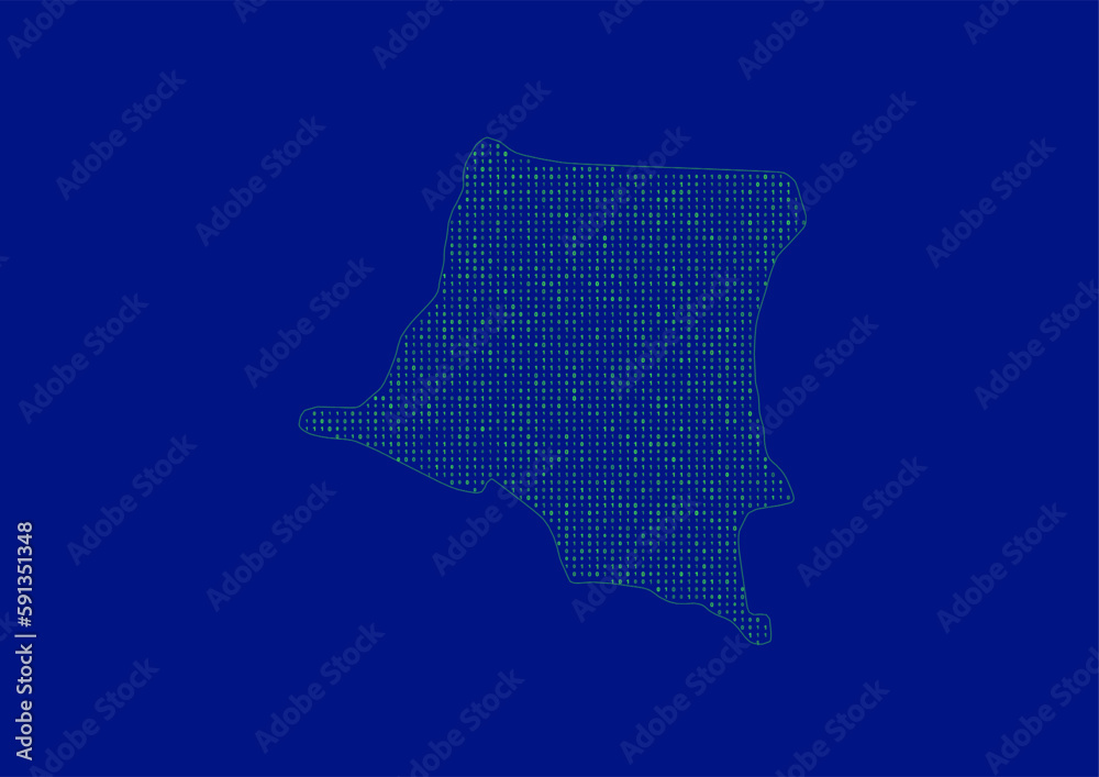 Vector Democratic Republic of the Congo map for technology or innovation or it concepts. Minimalist country border filled with 1s and 0s. File is suitable for digital editing and prints of all sizes.