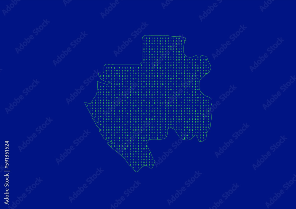 Vector Gabon map for technology or innovation or it concepts. Minimalist country border filled with 1s and 0s. File is suitable for digital editing and prints of all sizes.