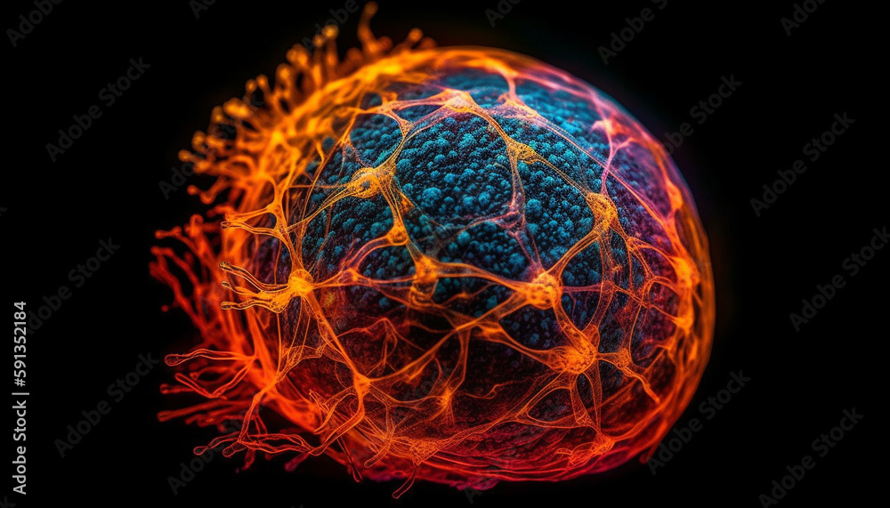 Fototapeta premium Glowing abstract biology design malignant cancer cell nuclei generated by AI