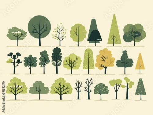 Set Isolated tree on white background  The collection of trees. Set of trees and shrubs. Collection of natural design elements trees with leaves. generative ai