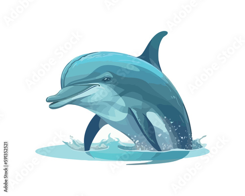 Dolphin swims in blue sea, cheerful and playful