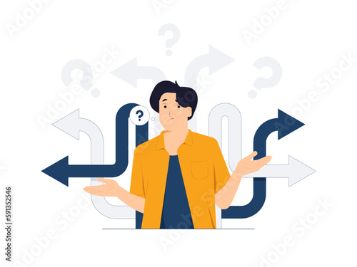 Clueless man confused and shrugging his shoulders looking puzzled, have no idea, nothing to say stand questioned and unaware, I don't know, Doubtful concept illustration