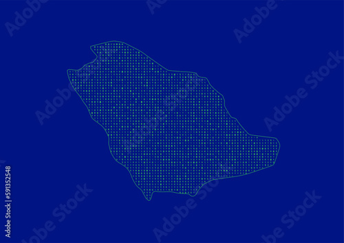 Vector Saudi Arabia map for technology or innovation or it concepts. Minimalist country border filled with 1s and 0s. File is suitable for digital editing and prints of all sizes.