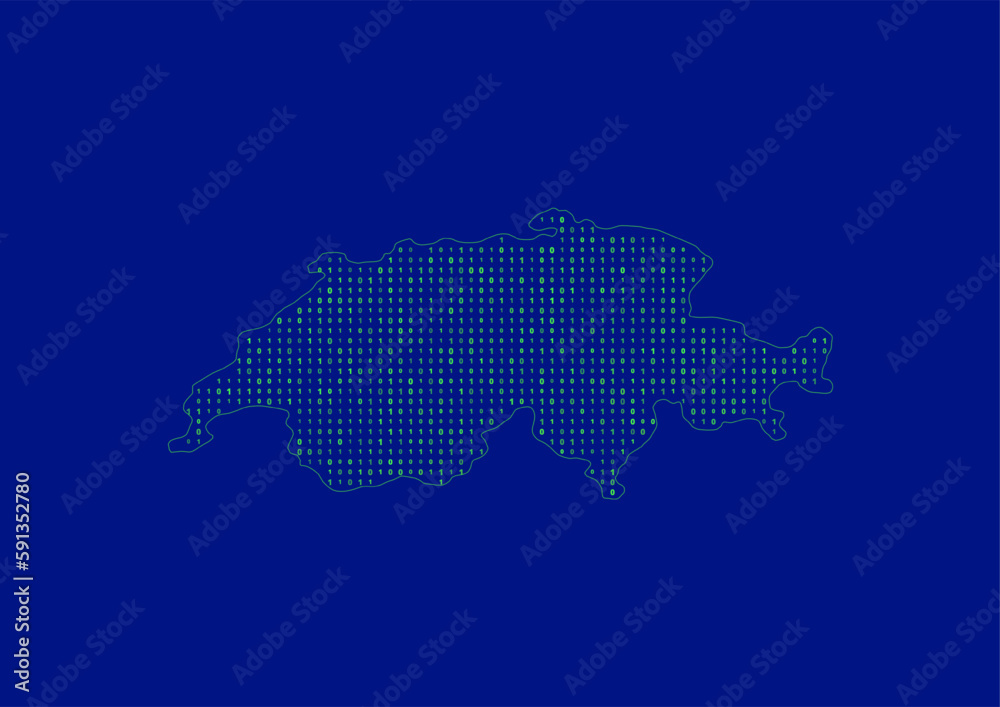 Vector Switzerland map for technology or innovation or it concepts. Minimalist country border filled with 1s and 0s. File is suitable for digital editing and prints of all sizes.