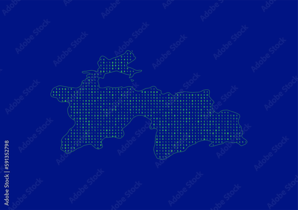 Vector Tajikistan map for technology or innovation or it concepts. Minimalist country border filled with 1s and 0s. File is suitable for digital editing and prints of all sizes.