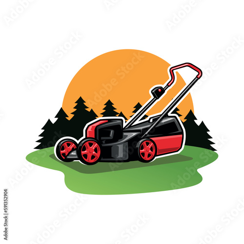 red lawn mower illustration vector