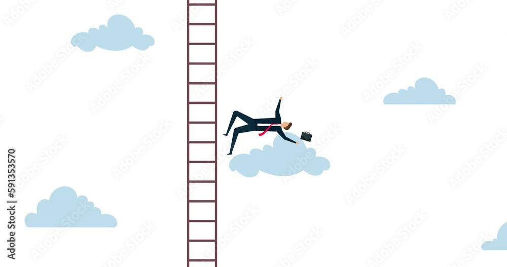 4k animation of Business failure, aspiration businessman falling from high ladder or stair cases.