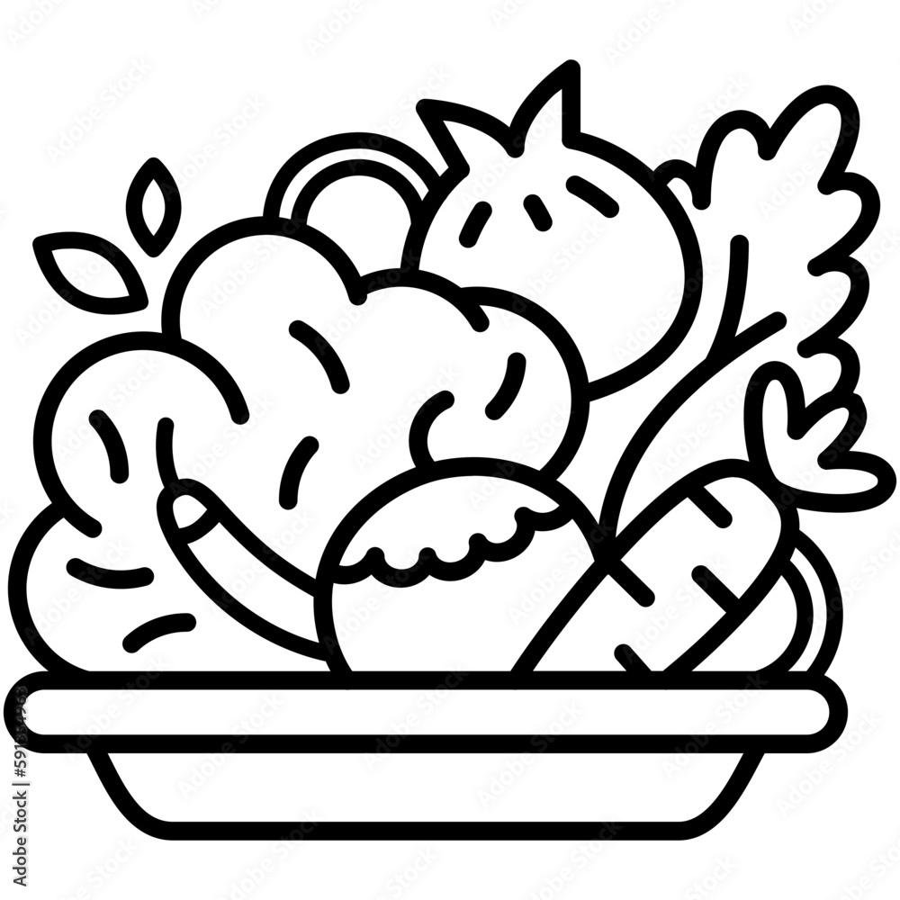 Vegetable Icon, Line Icon Style, Healthy salad bowl Symbol Vector Stock.