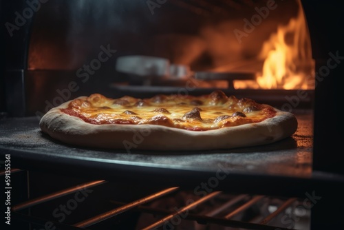 A tasty pizza getting heated up in a oven ai generative illustration
