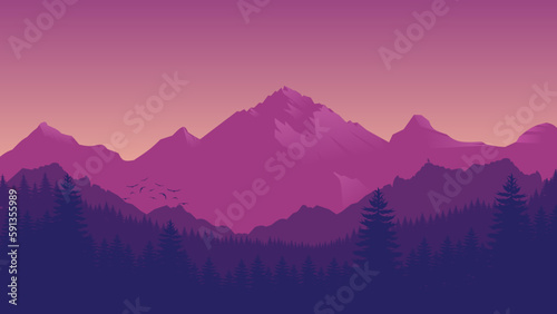 Pink mountains landscape background, sunset mountains, wildlife background with lamb sillhoutte