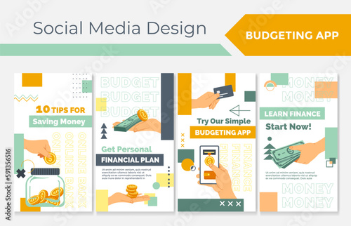 Social media stories set with budgeting app promo