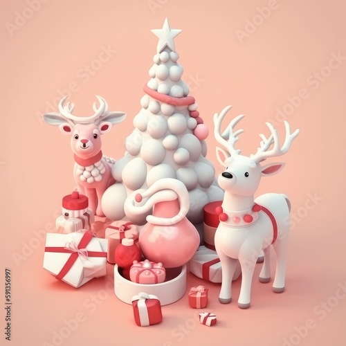 Christmas tree. Merry christmas and happy new year festive background. Christmas 3d cartoon design. Bright greeting card, poster, banner. generative ai © megavectors
