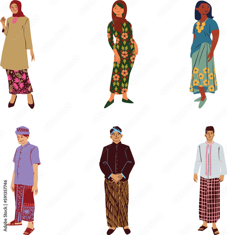 Set of people in traditional clothes. Vector illustration isolated on white background.