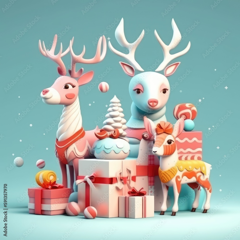Merry christmas and happy new year festive background. Christmas 3d cartoon design. Bright greeting card, poster, banner. generative ai Merry christmas and happy new year festive background. Christmas 3d cartoon design. Bright greeting card, poster, banner. generative ai