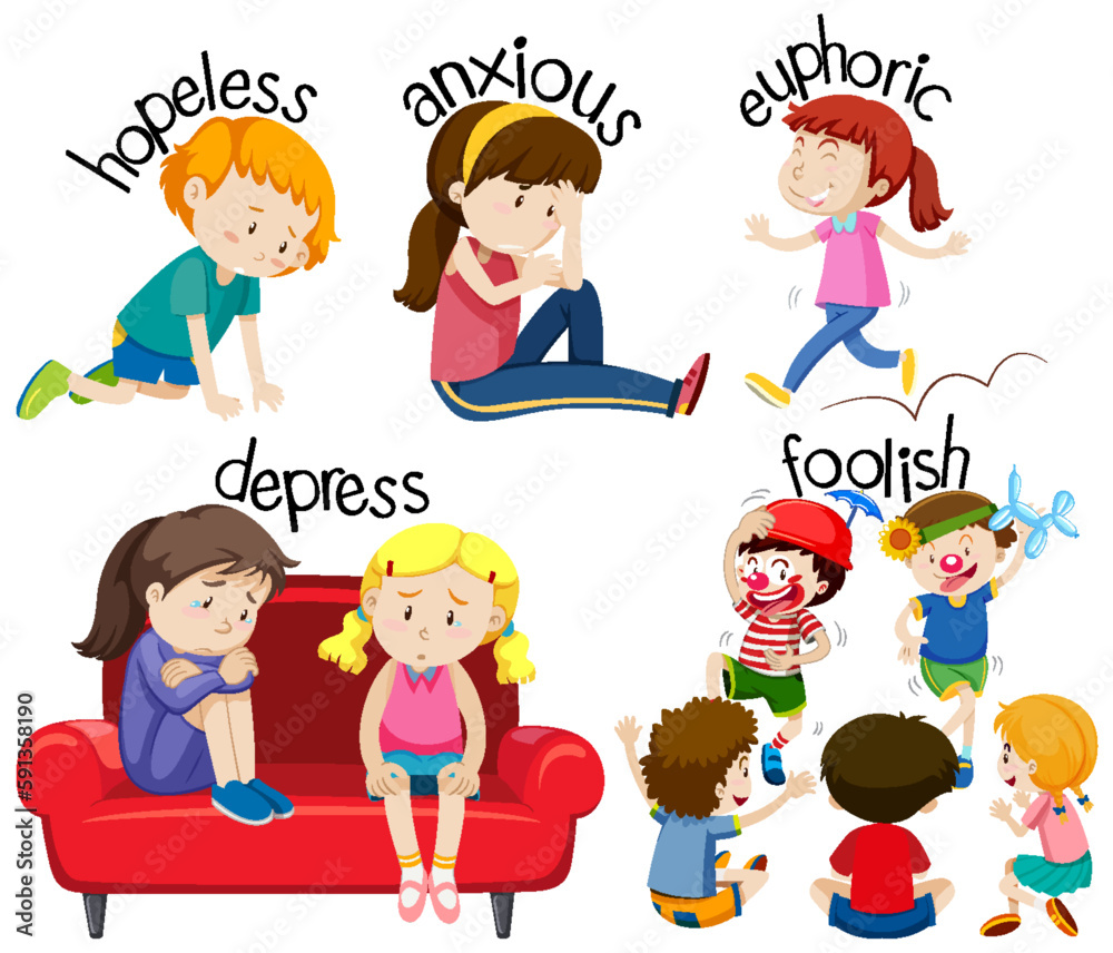 English vocabulary adjective word with cartoon characters English vocabulary adjective word with cartoon characters