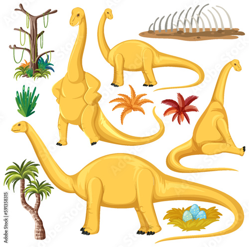 Dinosaur and Nature Elements Vector Collection