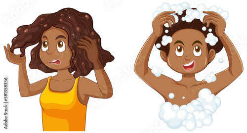 African American Teenage Girl Washing Her Hair