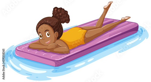 African American girl relaxing on an inflatable raft