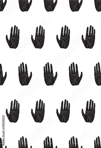 Hand palmistry magic scandinavian black and white seamless pattern
