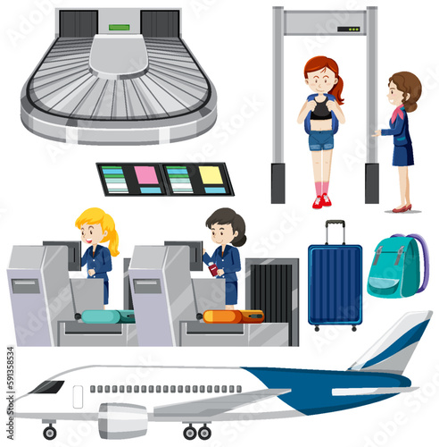 Airport element and people vector set