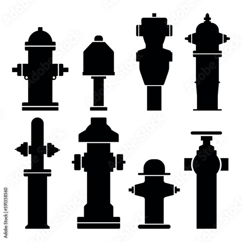 Fire hydrant set silhouette isolated stencil templates icons for design