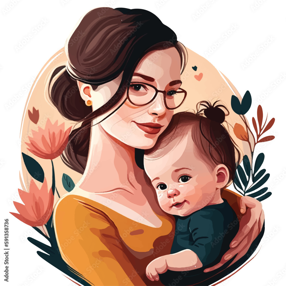 Mother hugs son. Cartoon style, flat vector illustration Mother hugs son. Cartoon style, flat vector illustration
