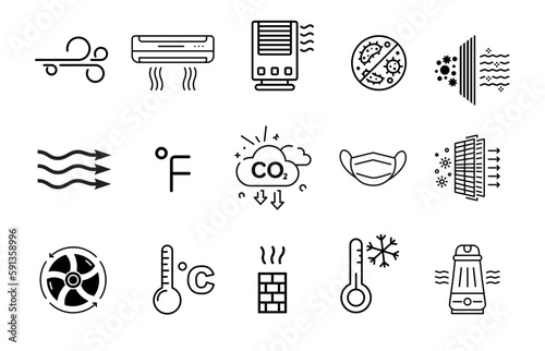 Set air icons, such as air filter, temperature, air purifier, dust 