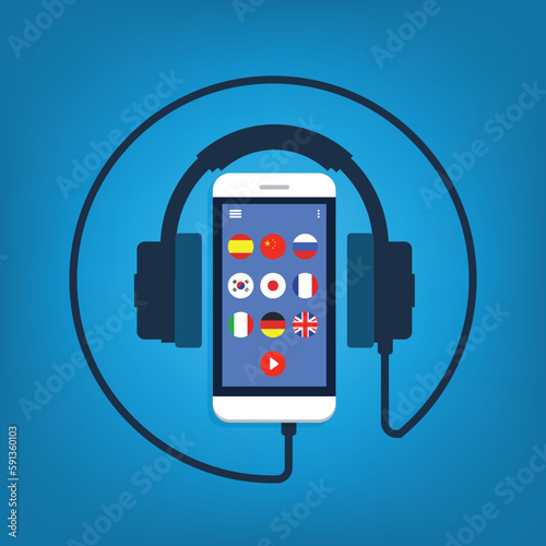 Learning Foreign Language Courses. Smartphone with Educational App.