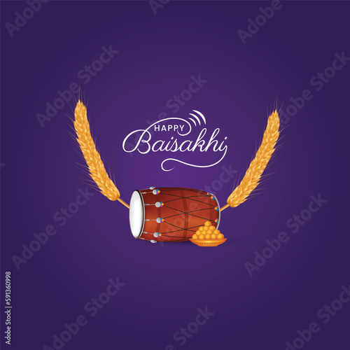 Celebration of Punjabi festival Vaisakhi Baisakhi festival creative design with typography, Baisakhi Festival Greeting, Social media post