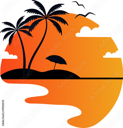 Palms On Beach Sunrise Round Badge