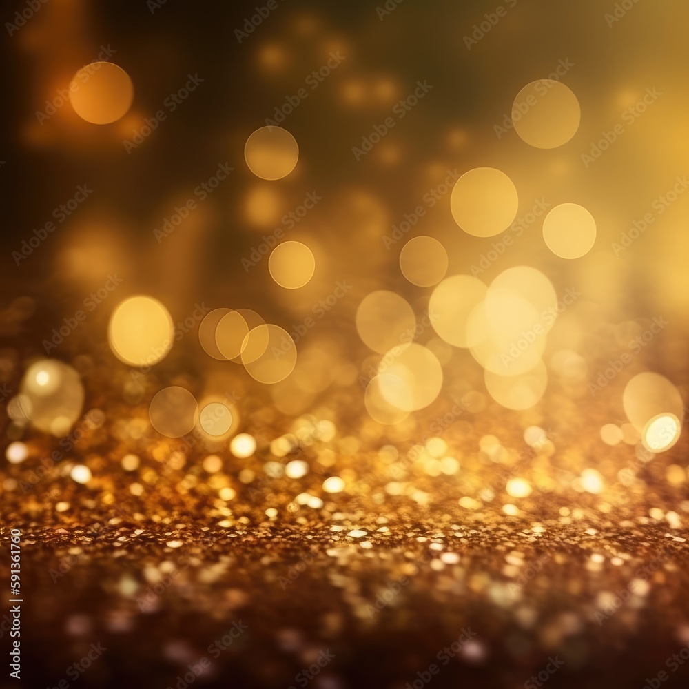 Golden sparkles fire bokeh. Festive New Year golden background. Shiny golden bright light. generative ai