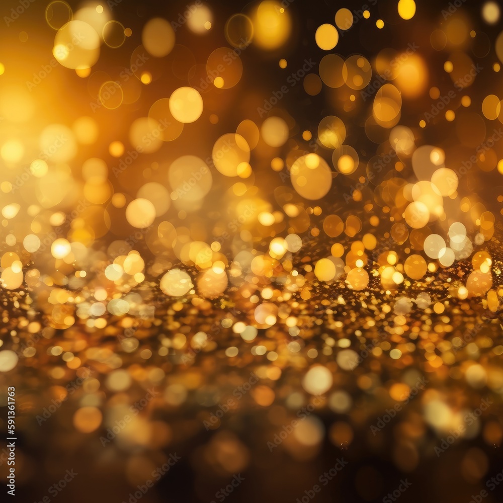 Golden sparkles fire bokeh. Festive New Year golden background. Shiny golden bright light. generative ai