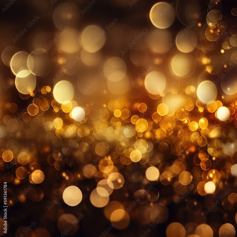 Golden sparkles fire bokeh. Festive New Year golden background. Shiny golden bright light. generative ai