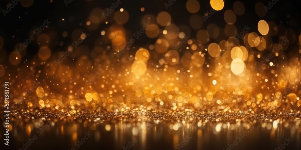 Golden sparkles fire bokeh. Festive New Year golden background. Shiny golden bright light. generative ai