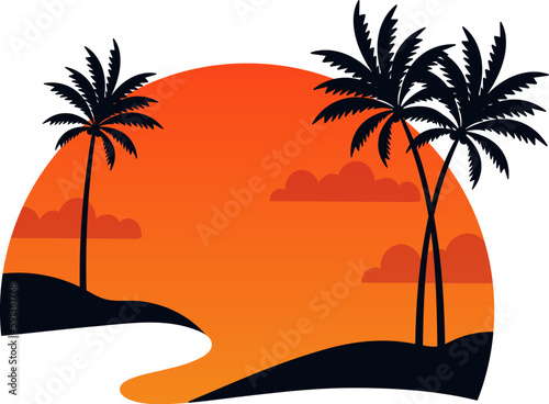 Palms On Beach Sunrise Round Badge