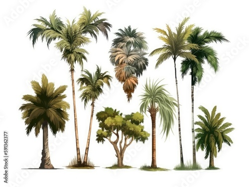 Set palm trees. Palm trees isolated on white background. generative ai © megavectors