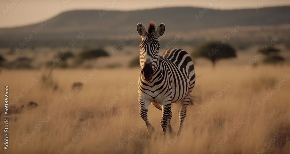 Obraz premium A zebra running on the African grasslands