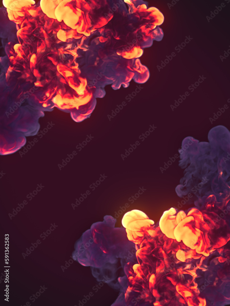 Abstract composition with hot chemical smoke. 3d rendering digital illustration