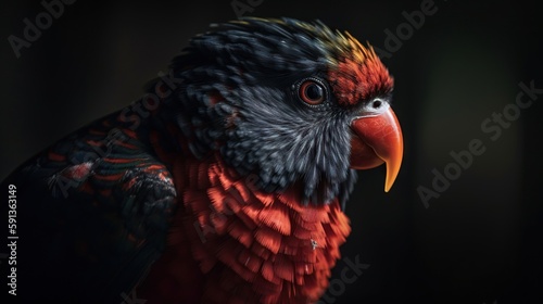 Close up Dusky lories with red and black feather. Generative AI