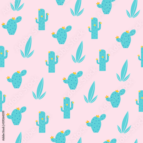 Cute seamless pattern with cactus vector design