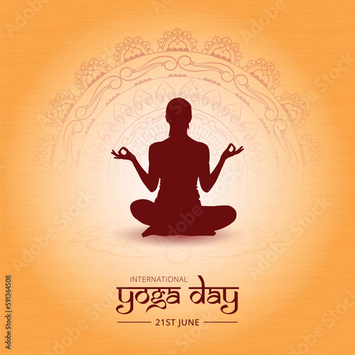 happy international yoga day beige red background social media post design. Vector illustration