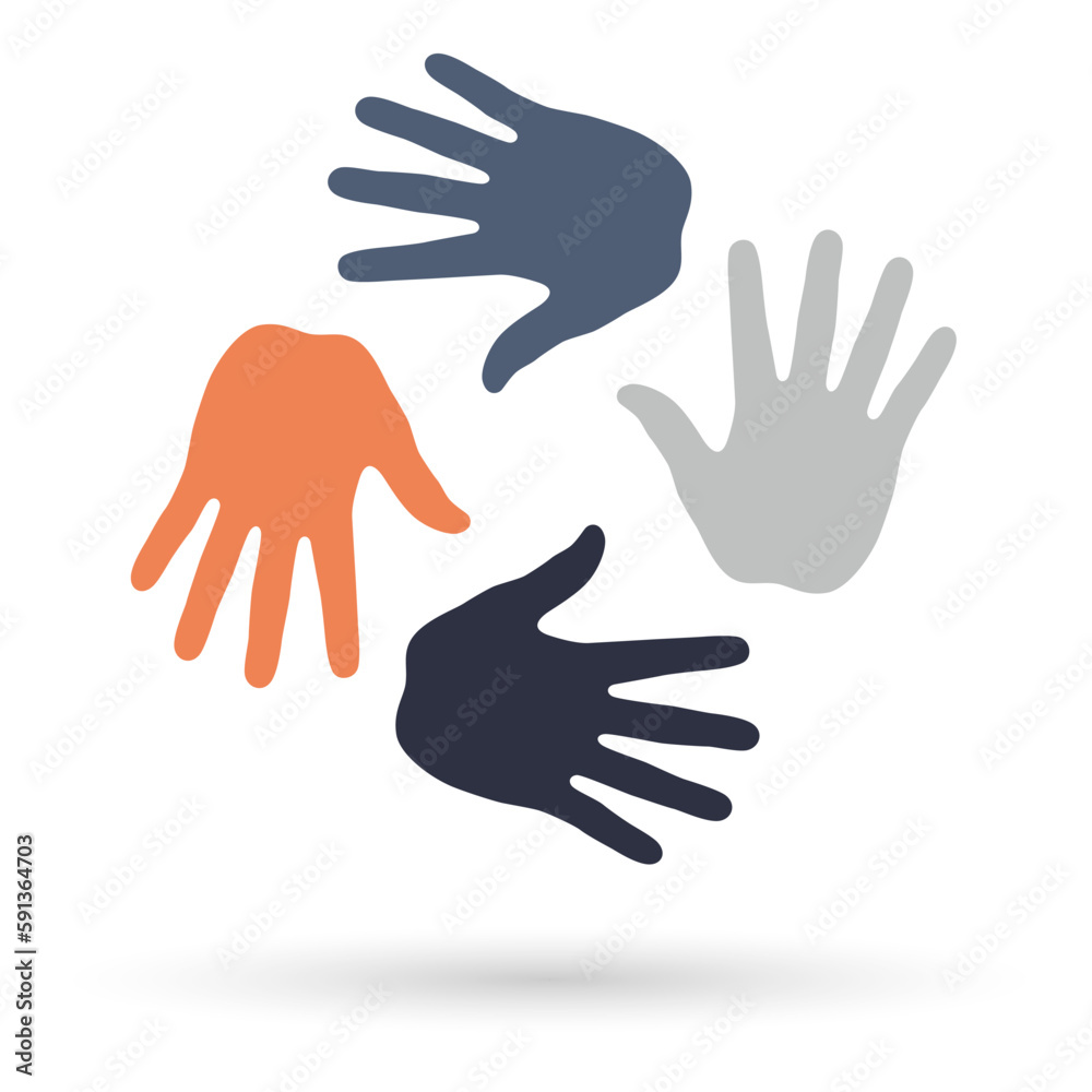 Tolerance. Hand prints different tone skin in circle. Symbol racial equality and diversity.